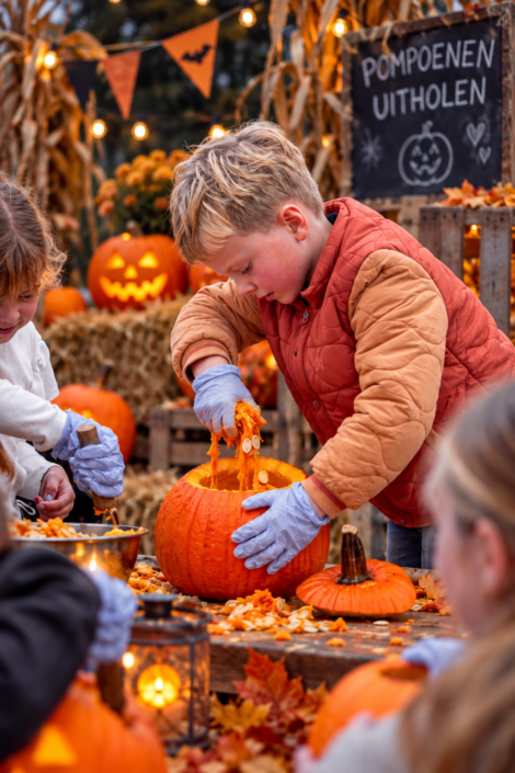 Pompoen uithollen tijdens Halloween